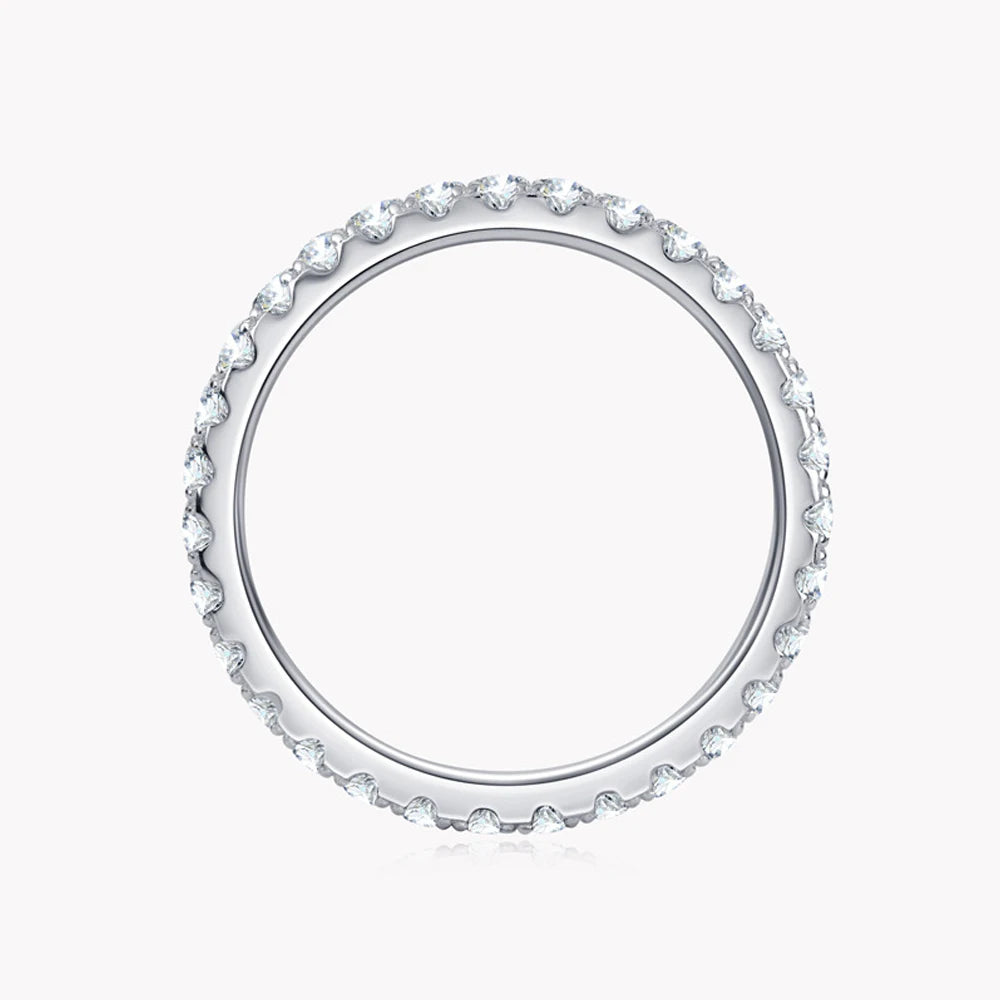 KNOBSPIN Anel Moissanite para Mulheres, Banda Eterna, Anéis de Noivado de Casamento 925 Prata Esterlina, Sólido Ouro Branco 18k, 2mm Cor D