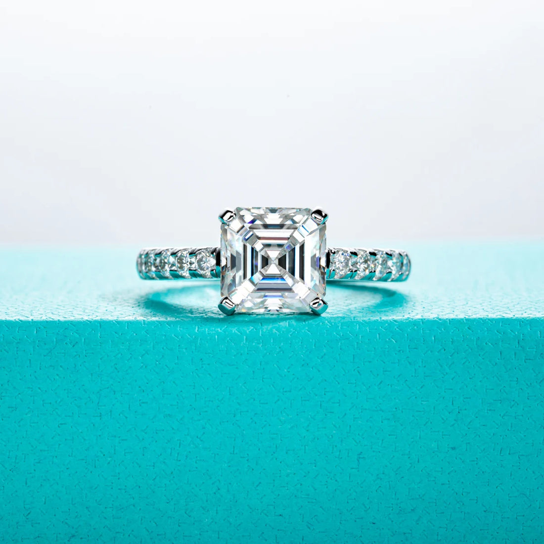 Anujewel 3ct asscher corte moissanite anel de noivado 1ct asscher stub brincos conjuntos de noiva 925 prata esterlina casamento banda presentes