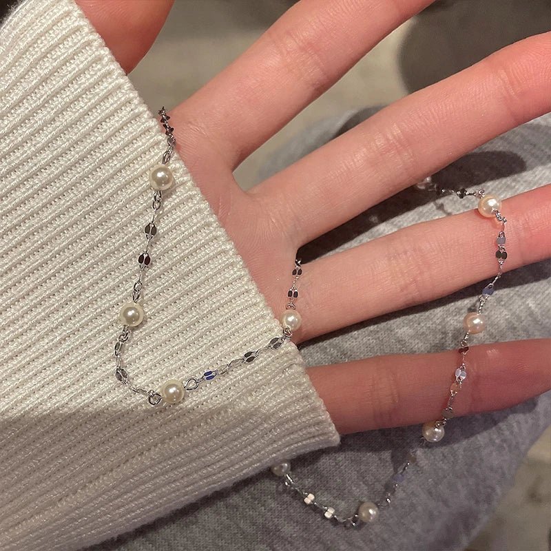 925 prata esterlina espumante pérola colar feminino minimalista temperamento clavícula corrente pescoço jóias de casamento