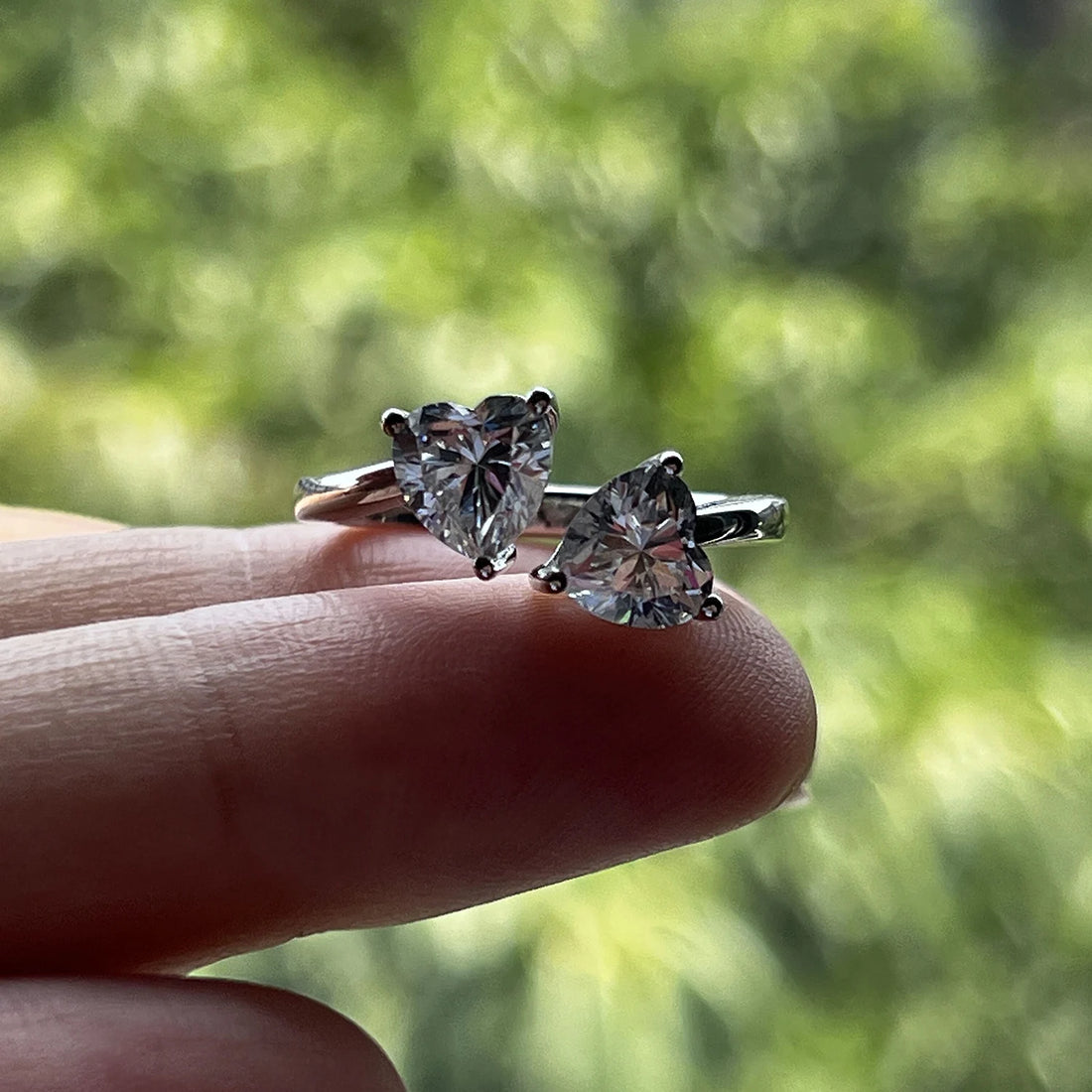 AnuJewel Coração Corte Moissanite Anel, 2 Quilate, Total D Cor, 925 Sterling Silver, Dois Pedra, Noivado, Casamento, Atacado