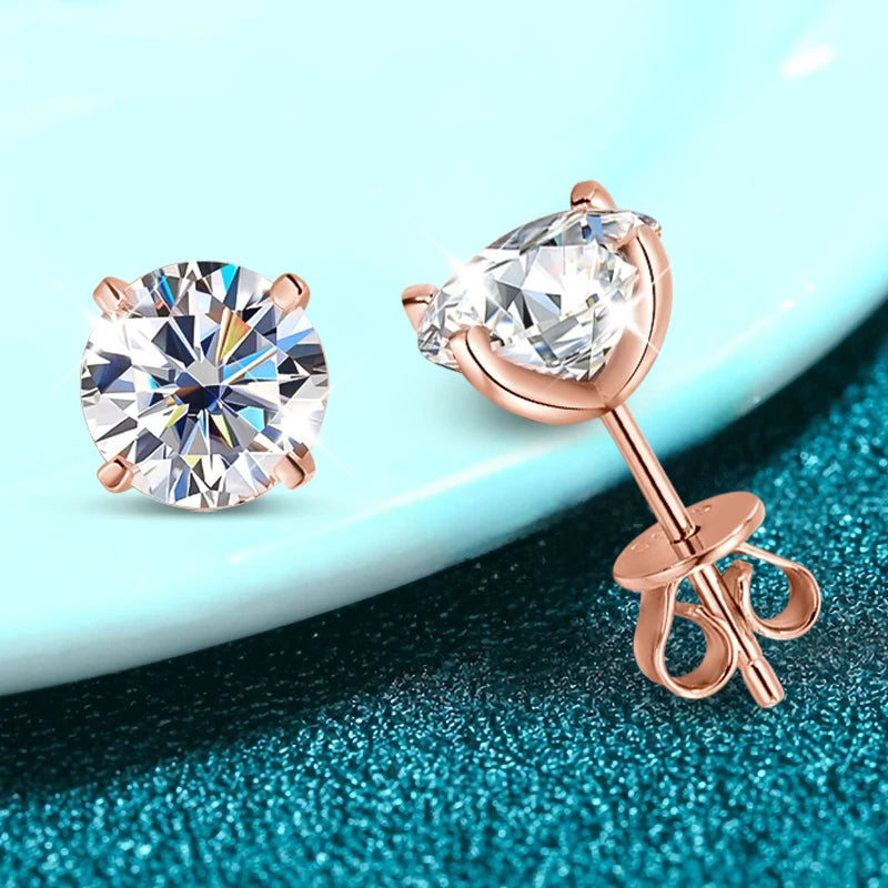Smyoue 0.2-3ct rosa ouro cor moissanite brincos para mulheres espumante clássico casamento laboratório diamante brinco puro 925 prata