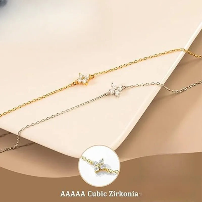 Pulseira cor prata para mulheres meninas 925 prata esterlina link chian com zircônia cúbica bonito trevo charme jóias ajustáveis