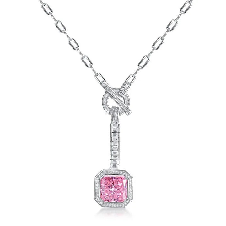 Colar de platina PT950 com pedra de bebê colorida em ouro 18K para mulheres com corrente de clavícula longa de moissanite com corte de flor de gelo