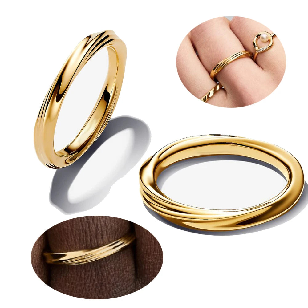 Nova venda quente 925 prata esterlina charme círculo anel de ouro apto para jóias femininas originais presentes de festa