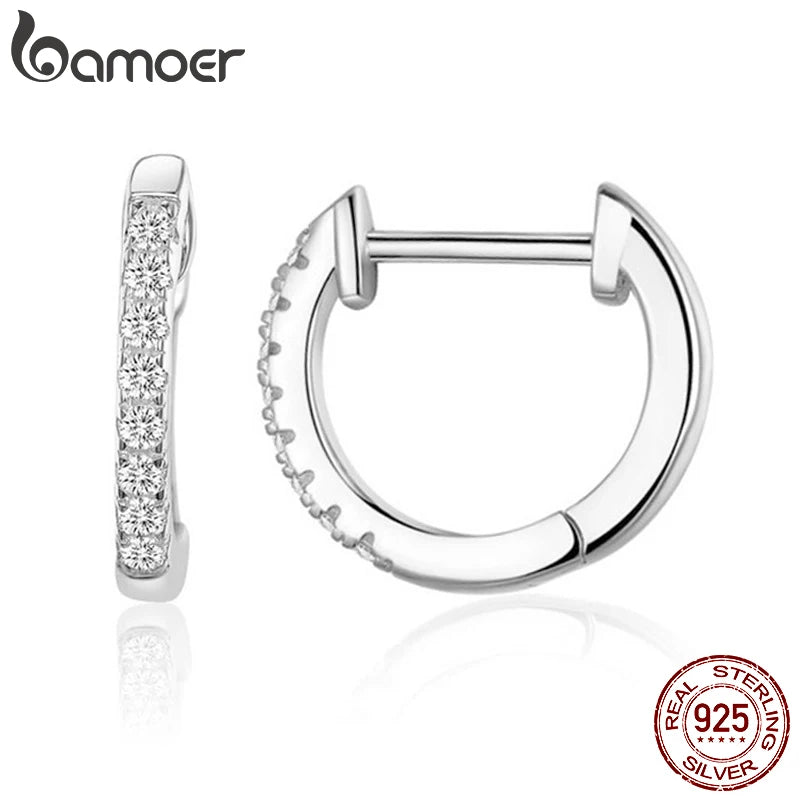 Bamoer 925 prata esterlina zircônia cúbica orelha punhos 18k banhado a ouro cartilagem hoop huggie brincos para mulheres jóias empilháveis