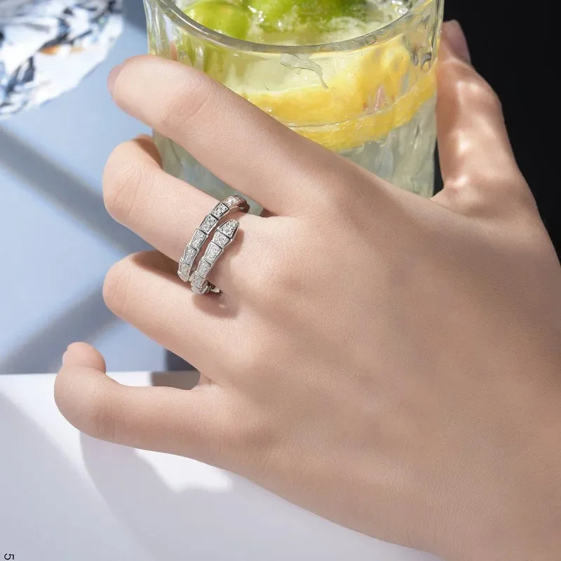 Siga nuvem em forma de cobra anel feminino completo moissanite diamante cobra osso aberto aliança de casamento para casal 925 prata esterlina festa