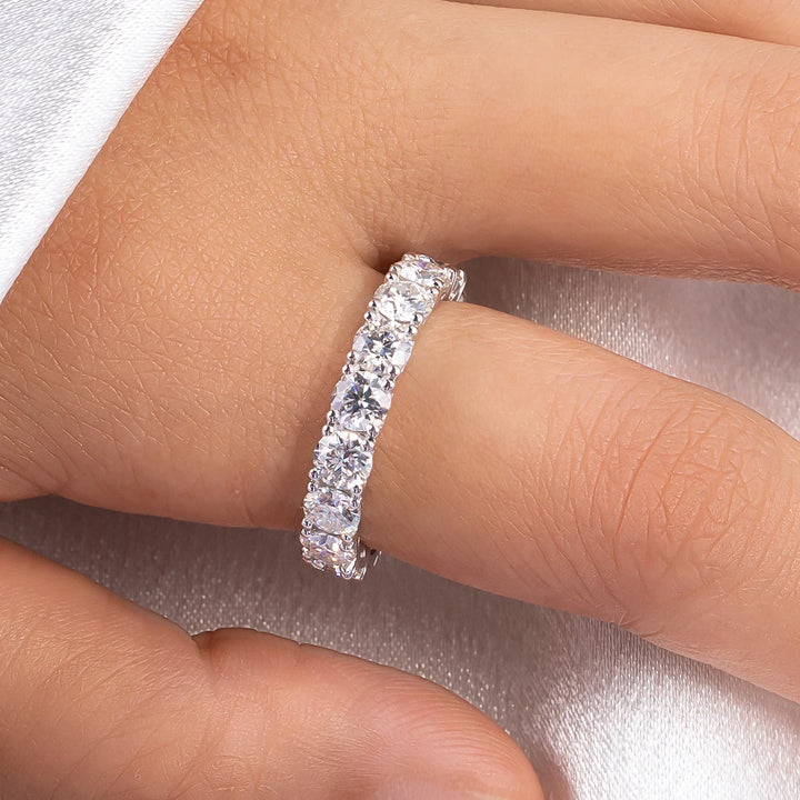 Anujewel 4mm d cor moissanite anel de banda eternidade 925 anéis de casamento de prata esterlina para as mulheres de jóias por atacado