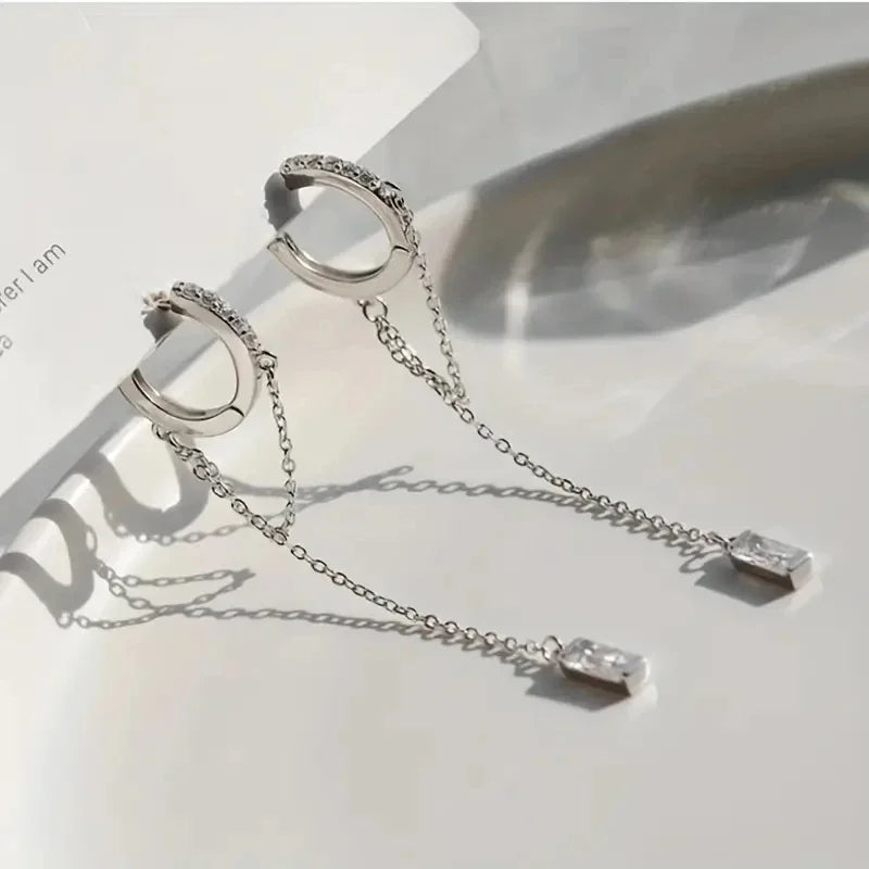 Brincos pendentes de argola com borla prateada elegante, joias requintadas, presente de aniversário perfeito para meninas