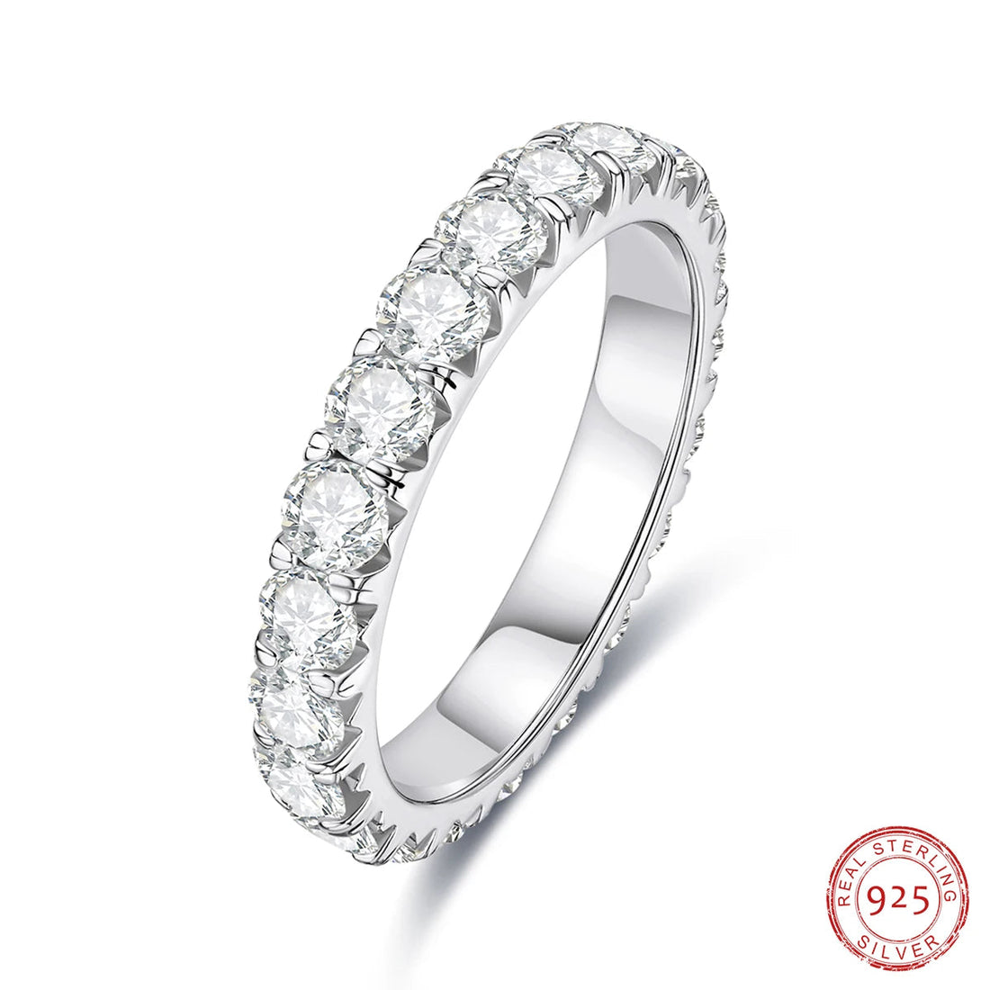 AnuJewel 3mm 2-3ct D Cor Moissanite Aliança de Casamento 925 Prata Esterlina Eternity Band Anéis de Noivado para Mulheres