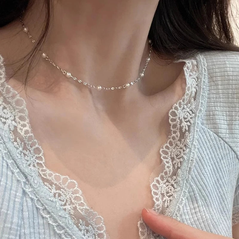 925 prata esterlina espumante pérola colar feminino minimalista temperamento clavícula corrente pescoço jóias de casamento