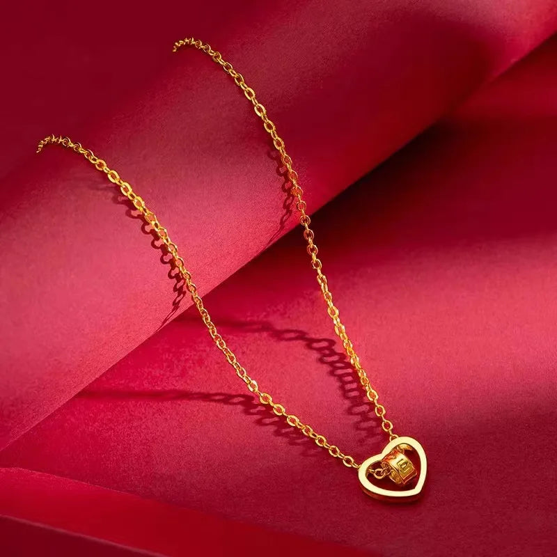 Colar de ouro 18K de alta qualidade, pingente de coração inteligente AU750 conjunto de corrente, corrente de uma peça, corrente de clavícula feminina para mulheres