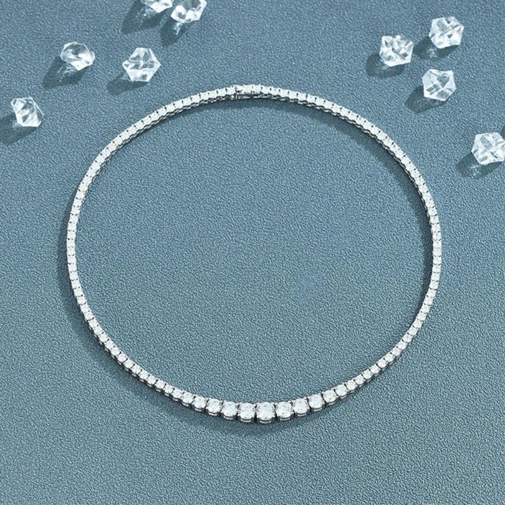 Feobur 6.5-3mm gradiente moissanite tênis colar para mulher espumante cheio de diamante jóias de luxo prata esterlina 925 corrente