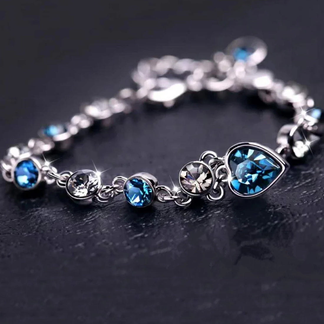 Mulheres cor prata sorte pulseira feminino azul cristal coração charme pulseras pulseira nupcial casamento noivado jóias finas presente
