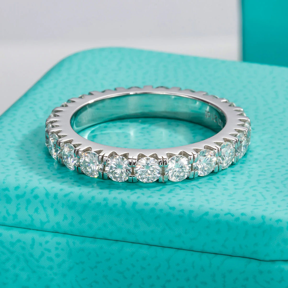AnuJewel 3mm 2-3ct D Cor Moissanite Aliança de Casamento 925 Prata Esterlina Eternity Band Anéis de Noivado para Mulheres