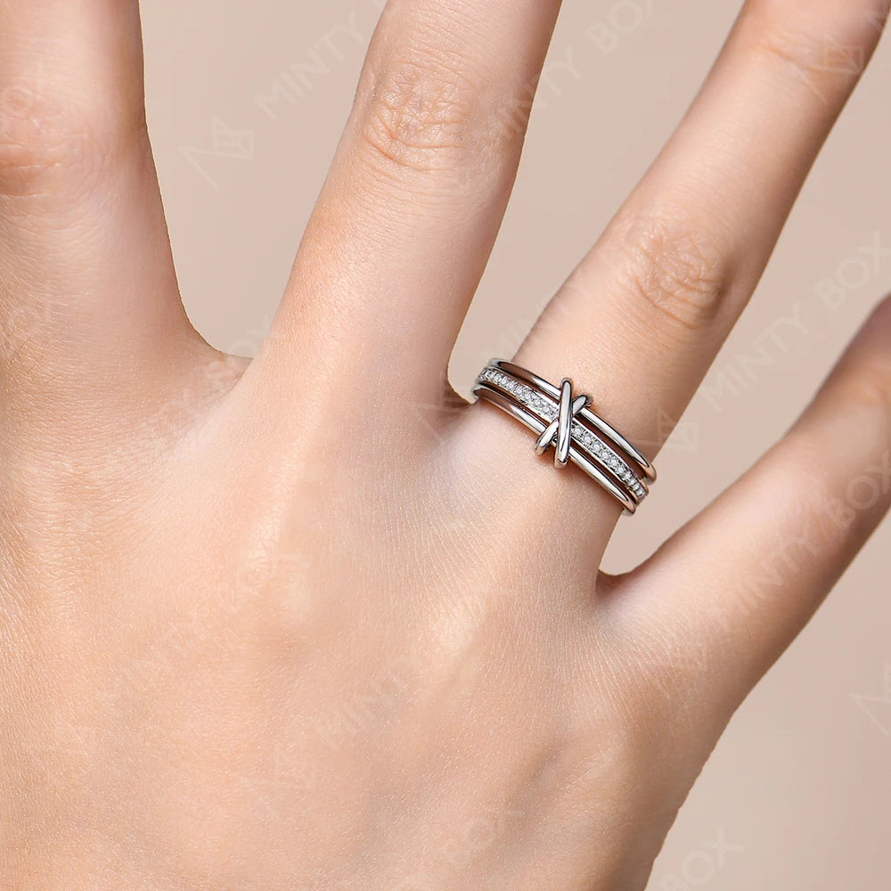 Mintybox s925 prata moissanite anel de noivado para mulher 1.0mm laboratório diamante três anéis móveis 18k banhado casamento jóias finas