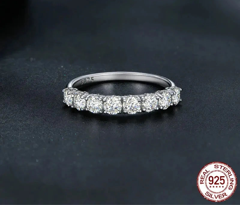 Bamoer 0.8ct d cor vvs1 ex redondo moissanite anel 925 prata esterlina eternidade anel feminino noivado casamento banda de luxo