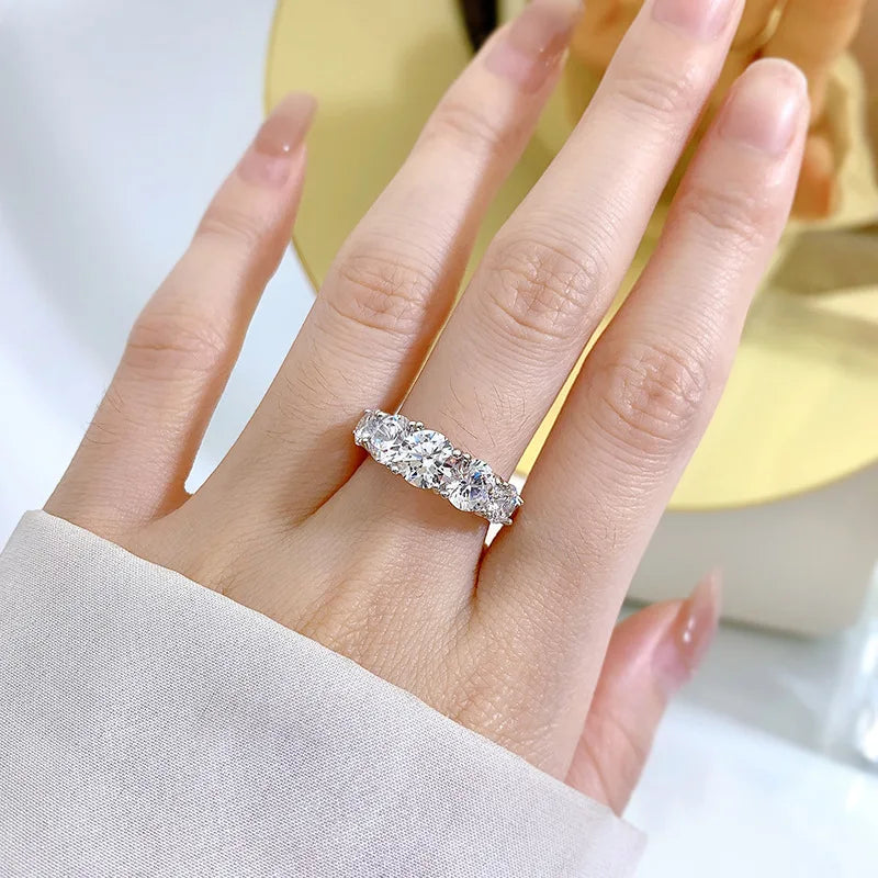 IOGOU-925 Sterling Anéis De Luxo De Prata Para As Mulheres, D Cor, Moissanite Certificado, 5 Pedras, Anéis De Aniversário Originais