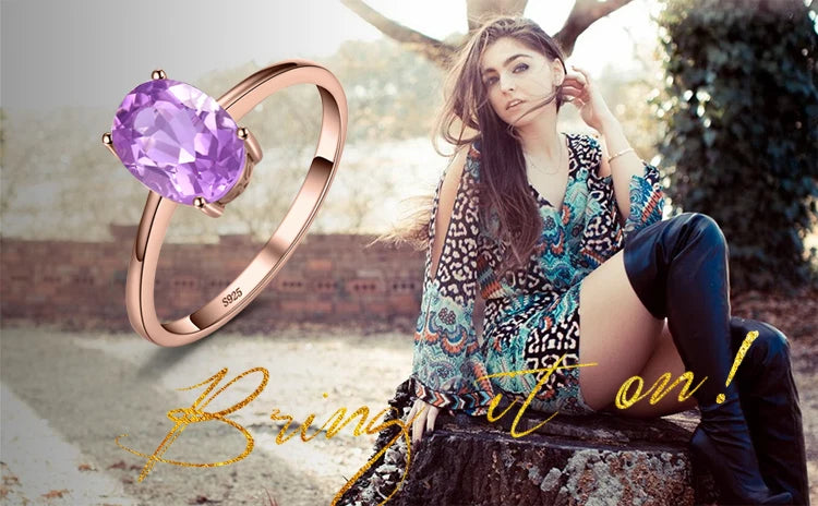 Jewelrypalace rosa ouro amarelo banhado a ouro oval natural ametista citrino granada topázio peridot 925 anel de prata esterlina para mulher