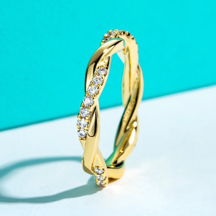 AnuJewel Moissanite Diamante Infinito Banda De Casamento Para Mulheres, Anéis De Eternidade Amarelo, Jóias Por Atacado, 1.5mm, Cor D