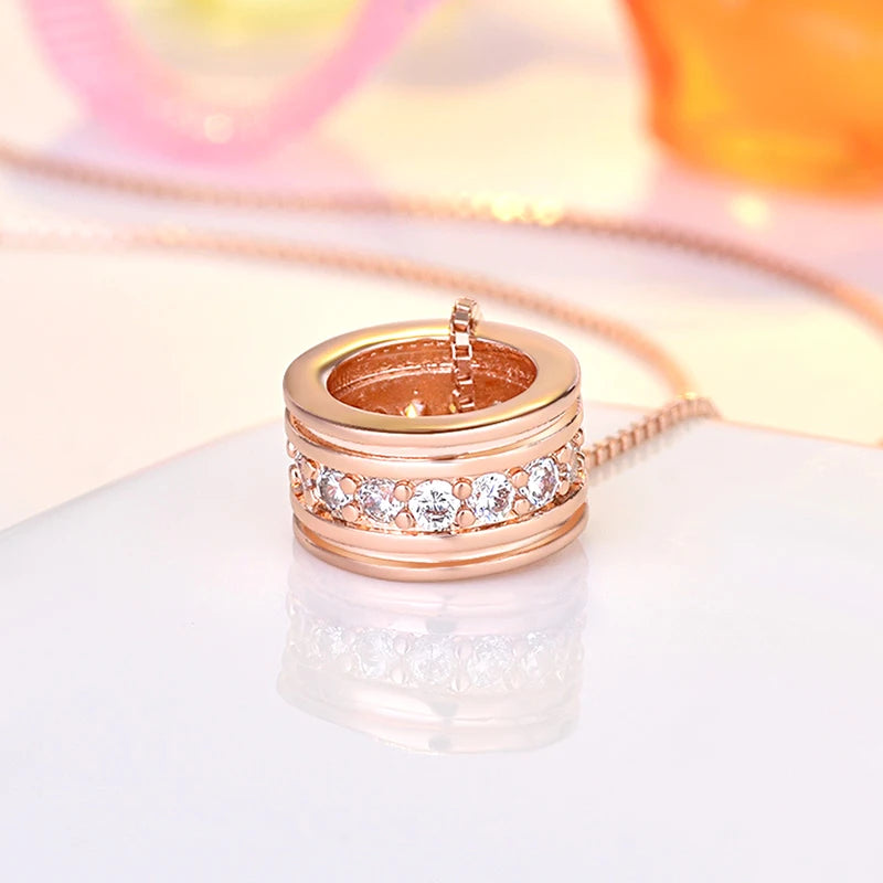 Nova moda 925 prata esterlina rotativa redonda zircão pingente neckalces jóias femininas elegante rosa corrente de ouro strass gargantilha