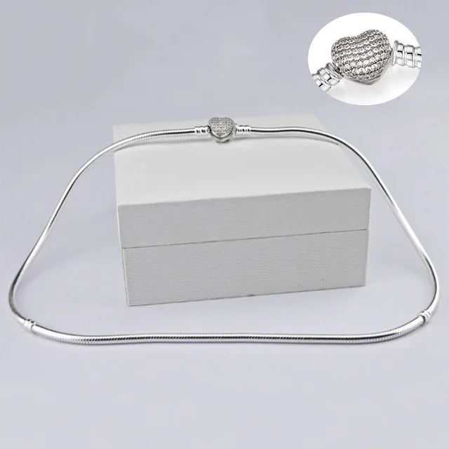 Coração amor 925 sterling silver cobra corrente colar seguro bola fecho contas encantos chocker colar para casamento feminino jóias diy
