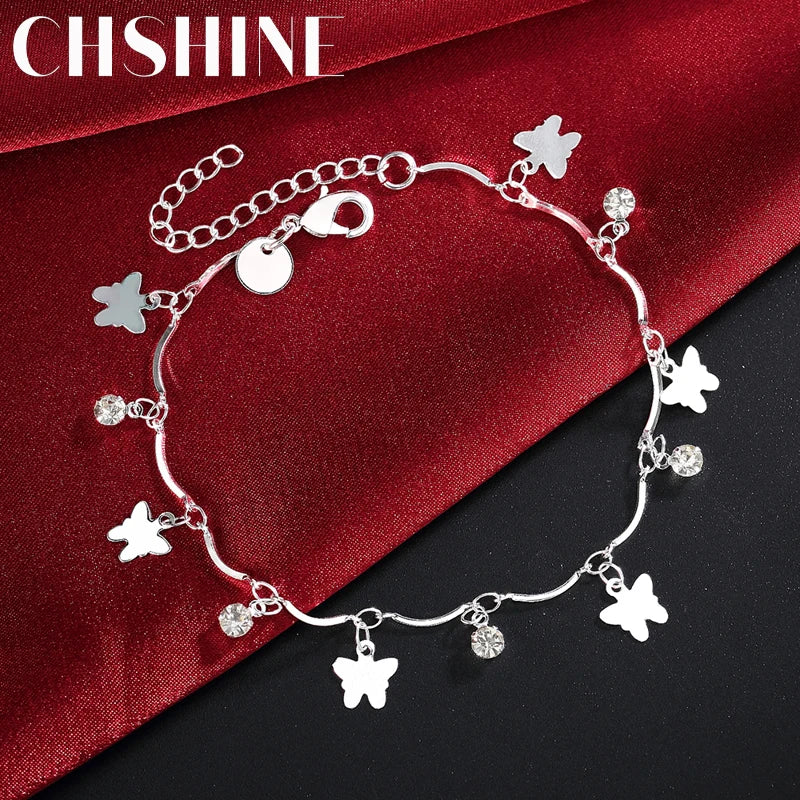 925 Sterling Silver Butterfly Charm Bracelets para mulheres, corrente de zircão, joalheria fina, moda elegante, festa de casamento, Natal