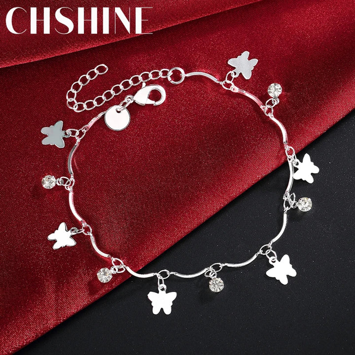 925 Sterling Silver Butterfly Charm Bracelets para mulheres, corrente de zircão, joalheria fina, moda elegante, festa de casamento, Natal