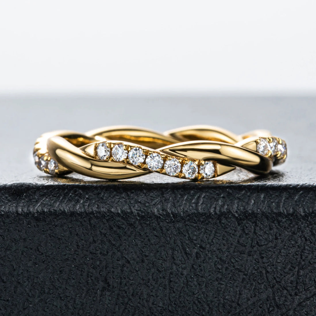 AnuJewel Moissanite Diamante Infinito Banda De Casamento Para Mulheres, Anéis De Eternidade Amarelo, Jóias Por Atacado, 1.5mm, Cor D