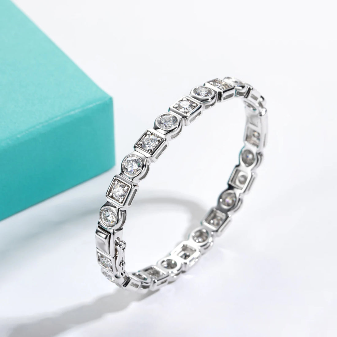 Anujewel 4.5mm d cor moissanite diamante luxuoso pulseira de prata 18k branco banhado a ouro moldura pulseiras para mulher jóias presentes
