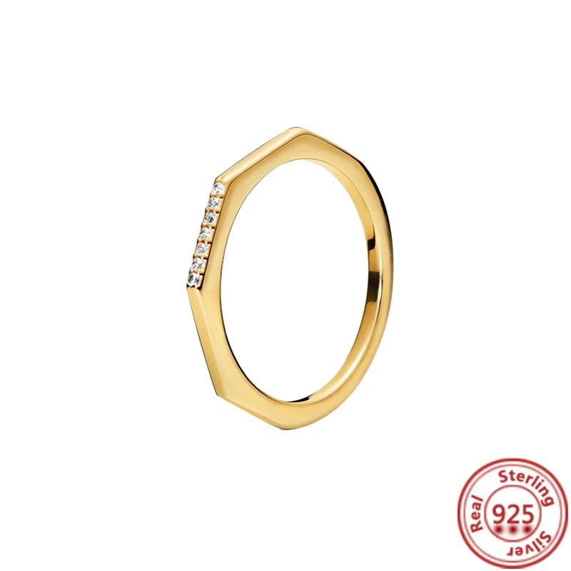 Nova venda quente 925 prata esterlina charme círculo anel de ouro apto para jóias femininas originais presentes de festa