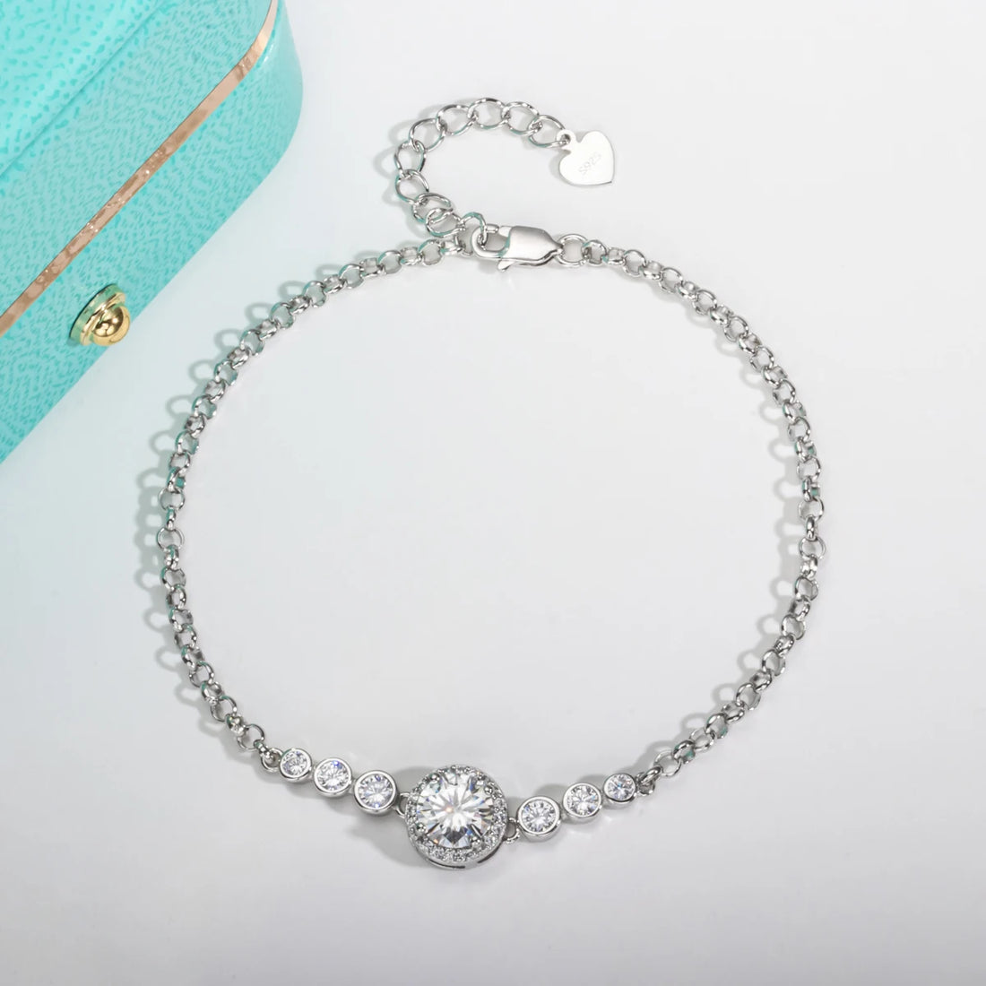 AnuJewel Moissanite Pulseiras De Tênis De Diamante para Mulheres, Pulseira Ajustável Banhada A Ouro Branco 18K, Presentes De Prata, 1ct