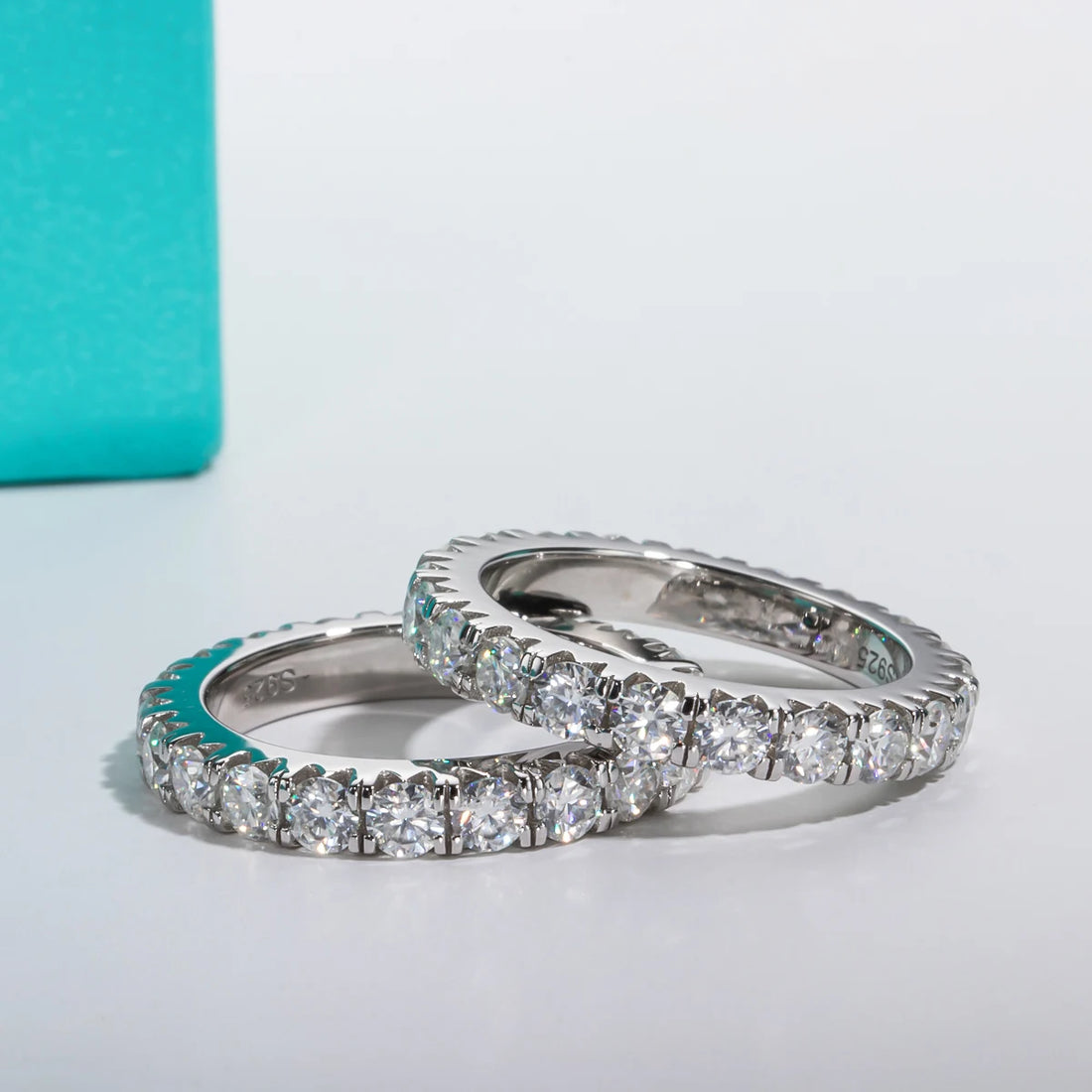 AnuJewel 3mm 2-3ct D Cor Moissanite Aliança de Casamento 925 Prata Esterlina Eternity Band Anéis de Noivado para Mulheres