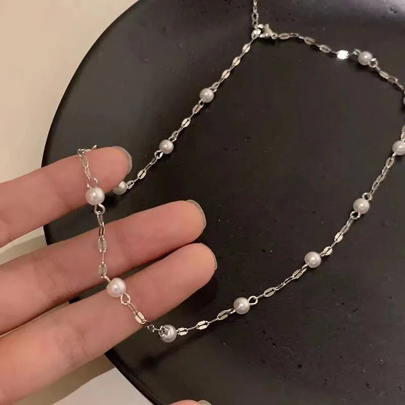 925 prata esterlina espumante pérola colar feminino minimalista temperamento clavícula corrente pescoço jóias de casamento