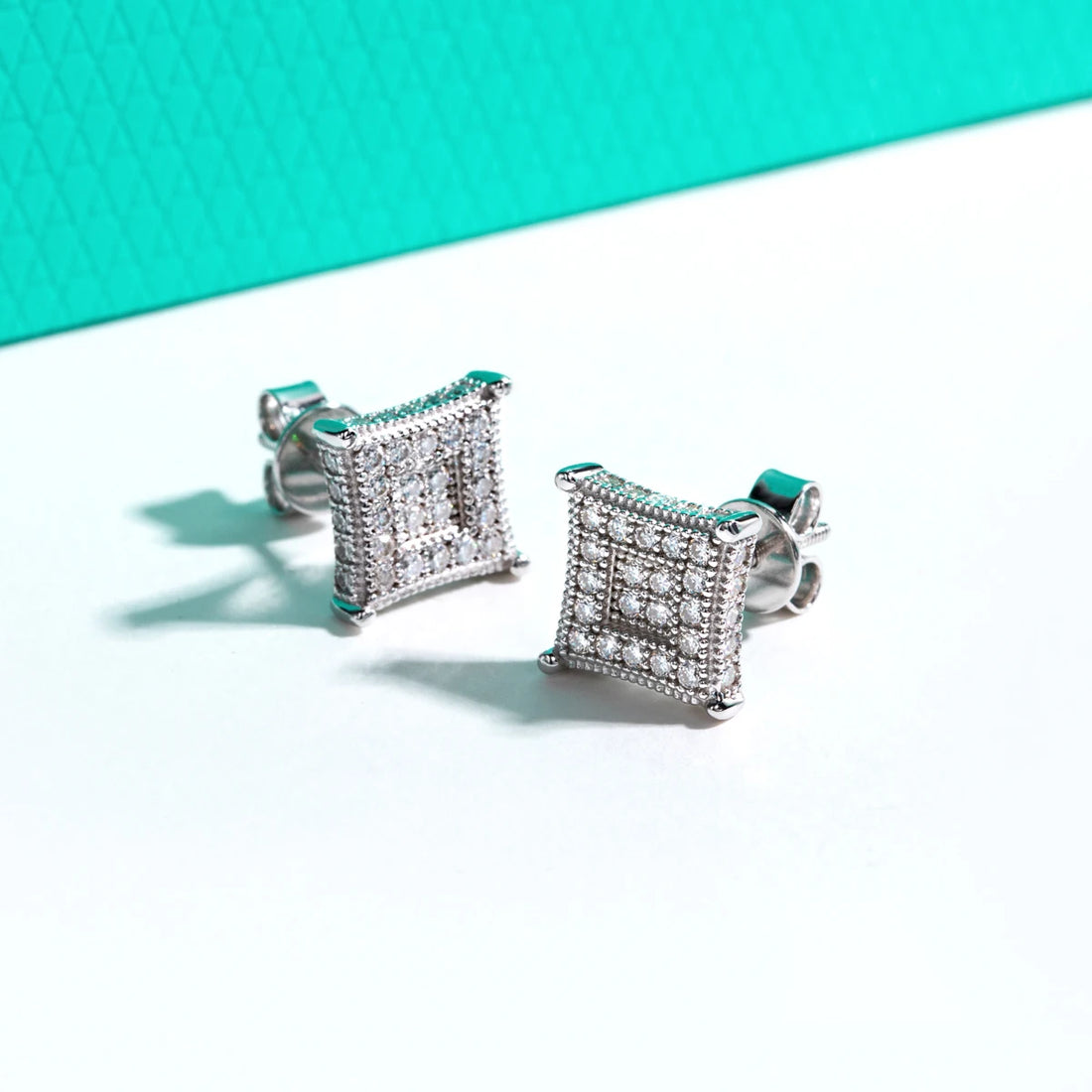 Anujewel brincos de moissanite quadrado rock, prata esterlina 925, hip hop, joias de declaração em camadas brilhantes para homens e mulheres