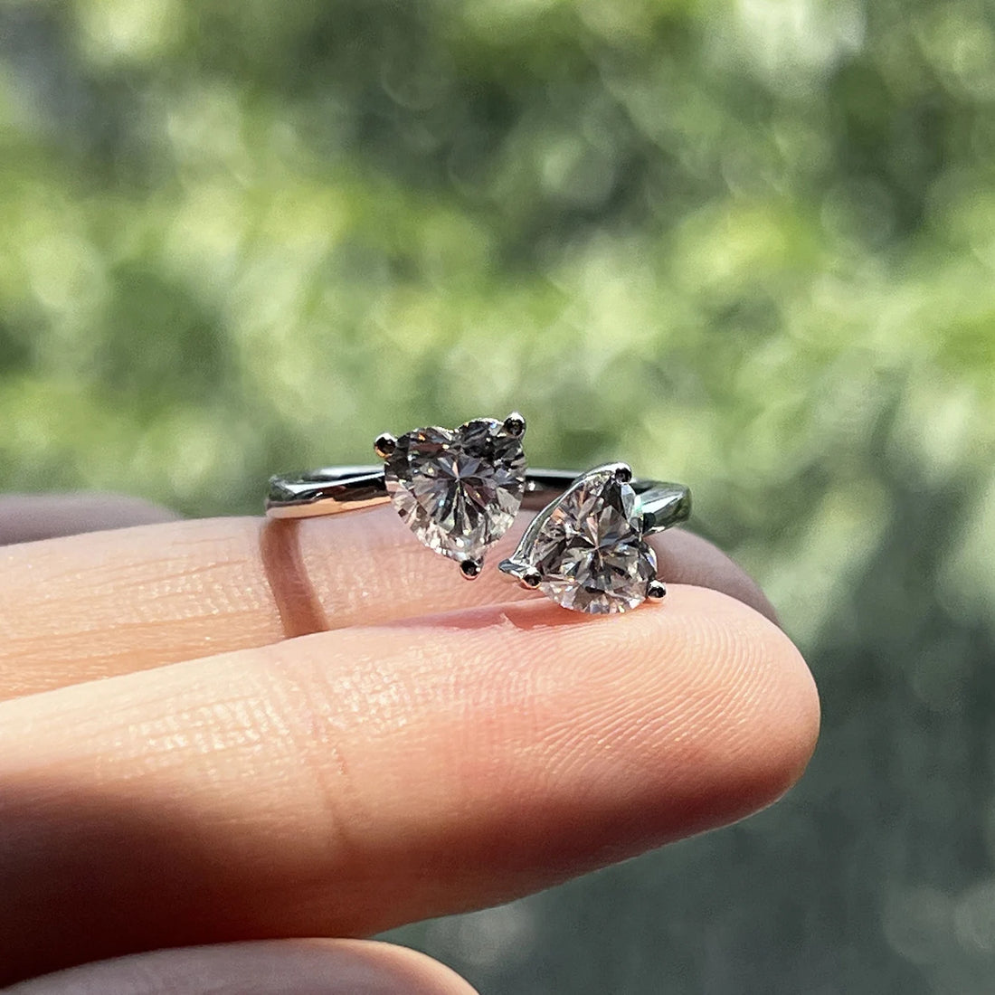 AnuJewel Coração Corte Moissanite Anel, 2 Quilate, Total D Cor, 925 Sterling Silver, Dois Pedra, Noivado, Casamento, Atacado