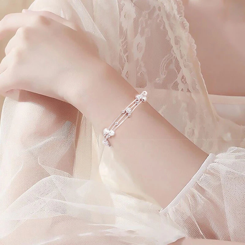Pulseira circular de corrente de três camadas banhada a prata 925 para mulheres, presente simples e requintado, acessórios de casamento