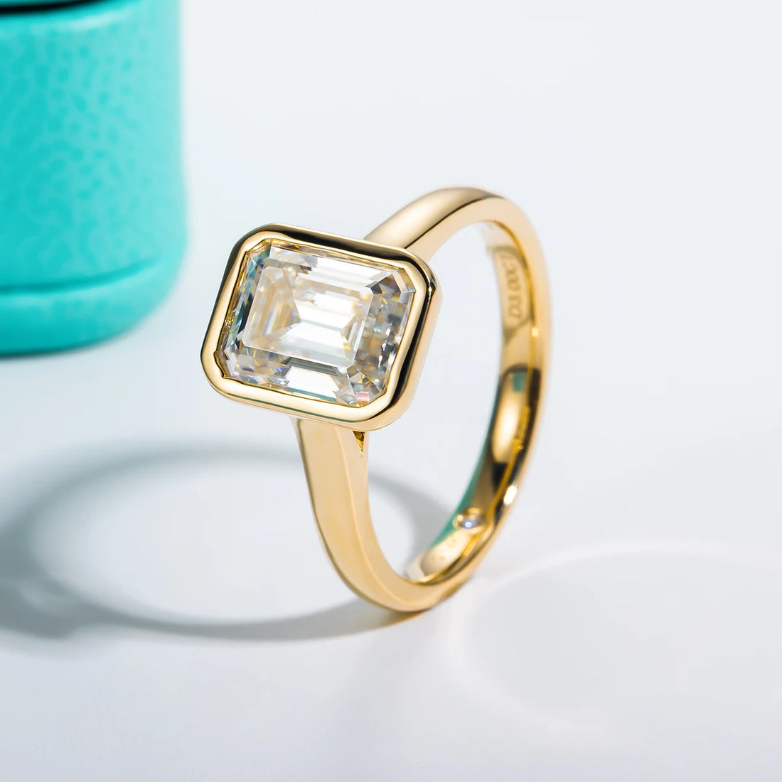 AnuJewel-Esmeralda Corte Moissanite Anel De Noivado Para Mulheres, 925 Anéis De Prata Esterlina, Cor D, Cor Amarela, Jóias Por Atacado, 3ct