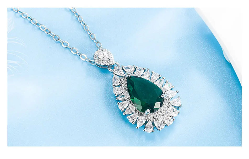 Zdadan 925 prata esterlina gota de água esmeralda colar correntes para a moda feminina jóias