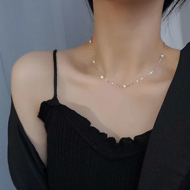 925 prata esterlina espumante pérola colar feminino minimalista temperamento clavícula corrente pescoço jóias de casamento