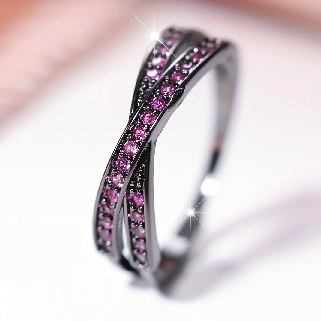 Anéis de casamento cruzados empilháveis minimalistas, preto, dourado, prata, azul, vermelho, verde, pedra branca, zircônia, anéis finos para mulheres, joias