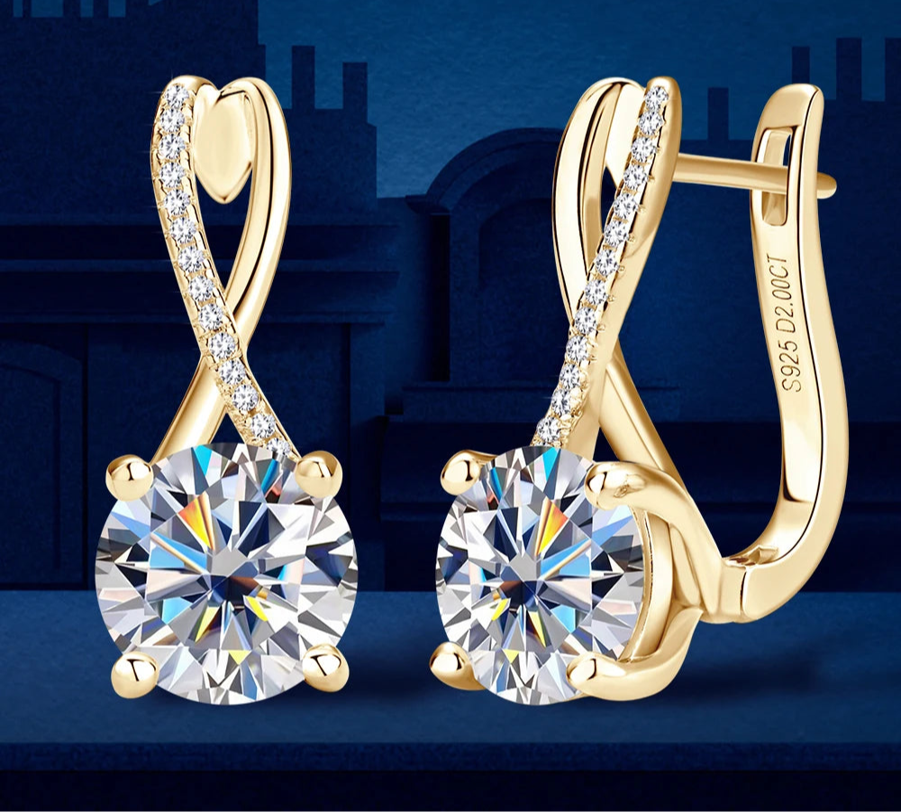 Brincos de argola banhados a ouro 18K 2 quilates Moissanite com certificados 8mm Brinco de diamante de laboratório para mulheres joias de prata 925 originais