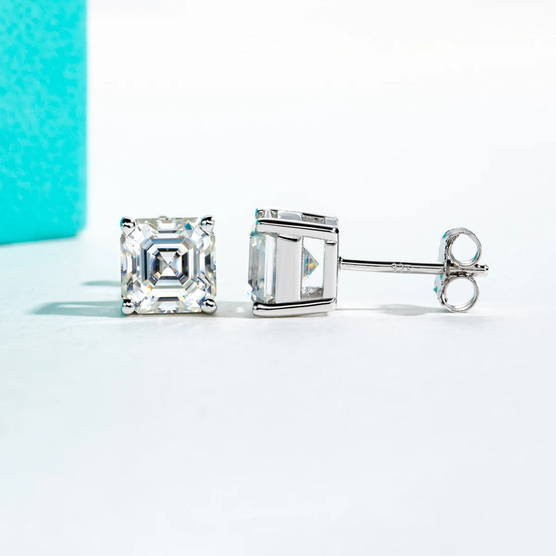 Anujewel 3ct asscher corte moissanite anel de noivado 1ct asscher stub brincos conjuntos de noiva 925 prata esterlina casamento banda presentes