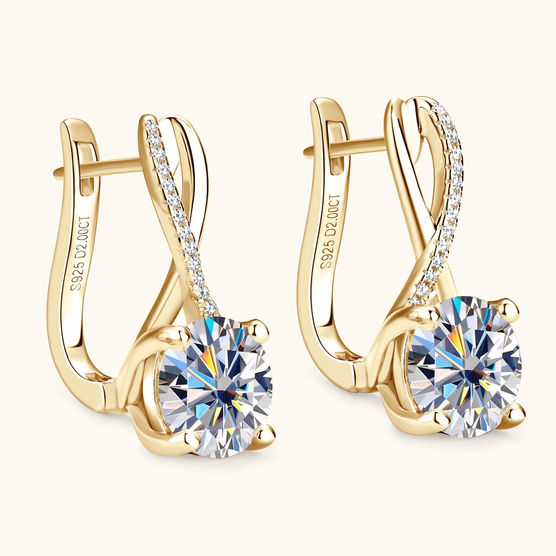 Brincos de argola banhados a ouro 18K 2 quilates Moissanite com certificados 8mm Brinco de diamante de laboratório para mulheres joias de prata 925 originais