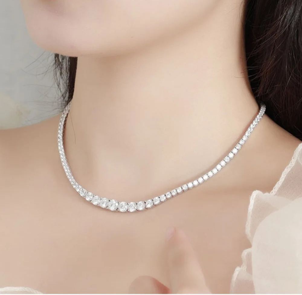 Feobur 6.5-3mm gradiente moissanite tênis colar para mulher espumante cheio de diamante jóias de luxo prata esterlina 925 corrente