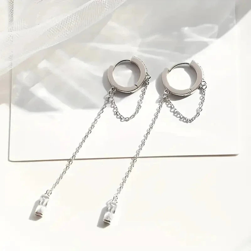Brincos pendentes de argola com borla prateada elegante, joias requintadas, presente de aniversário perfeito para meninas
