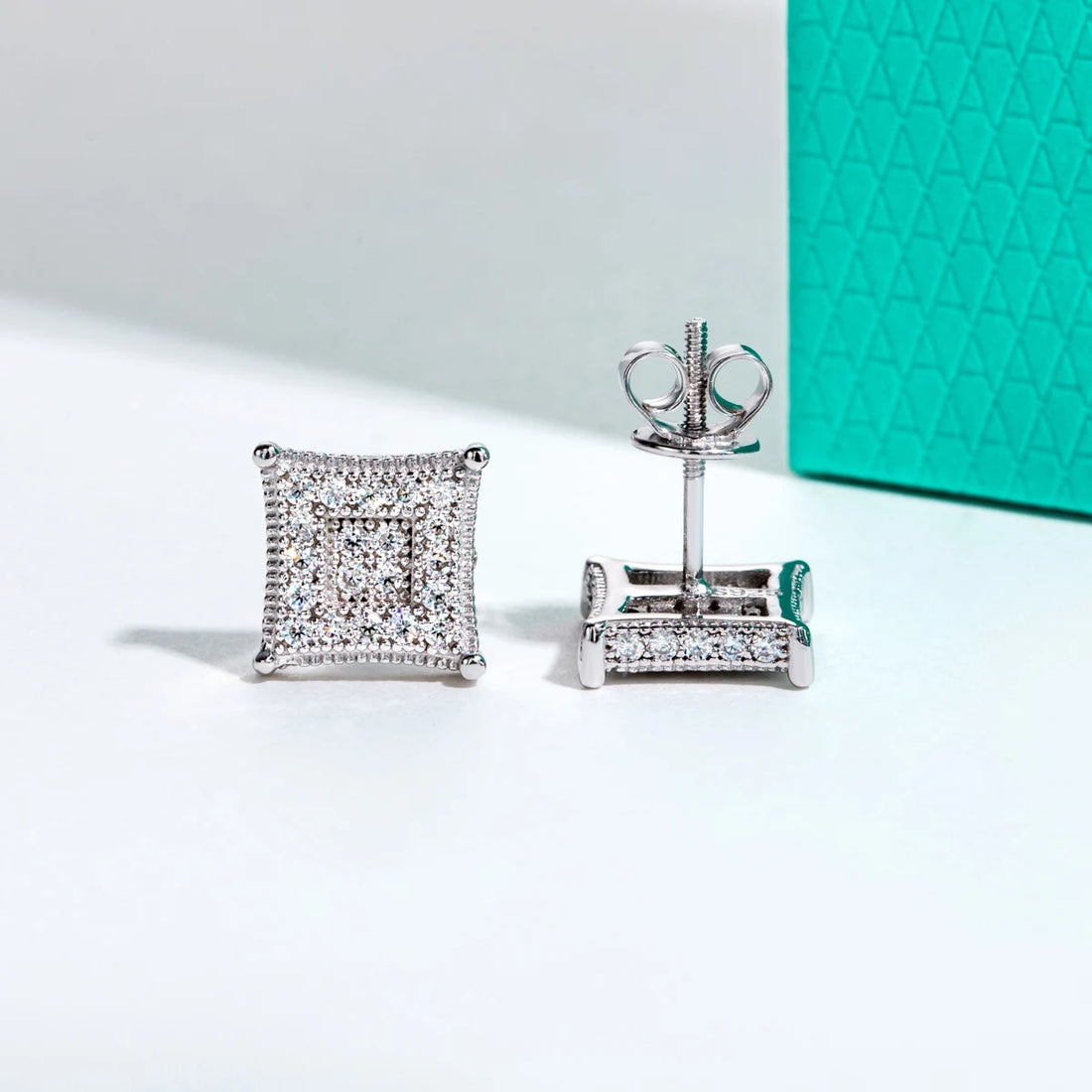 Anujewel brincos de moissanite quadrado rock, prata esterlina 925, hip hop, joias de declaração em camadas brilhantes para homens e mulheres