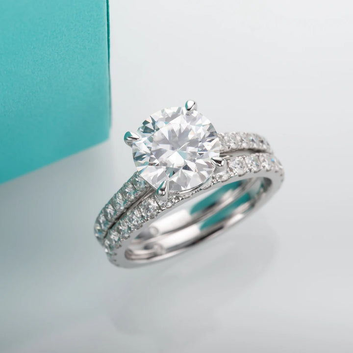 Anujewel 3ct d cor moissanite anel conjunto conjuntos de noiva banda de casamento anéis de noivado de prata com cer jóias femininas atacado