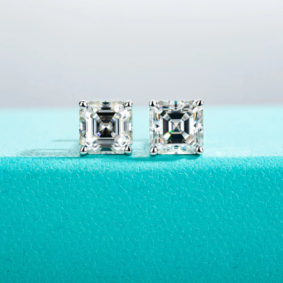 Anujewel 3ct asscher corte moissanite anel de noivado 1ct asscher stub brincos conjuntos de noiva 925 prata esterlina casamento banda presentes