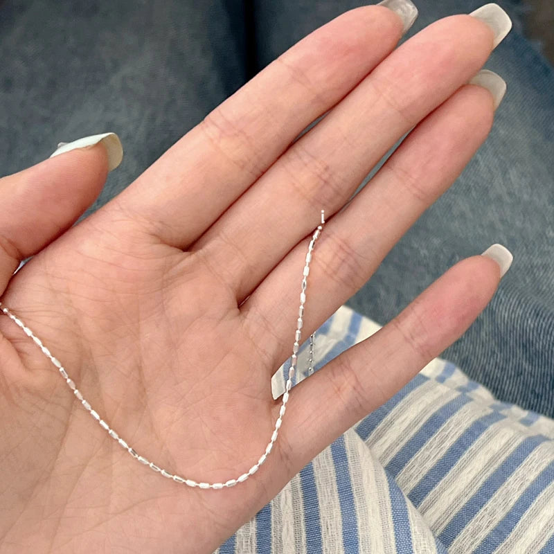 Colar de prata esterlina 925 com contas geométricas simples, gargantilha brilhante e delicada, corrente de clavícula para mulheres, joias da moda