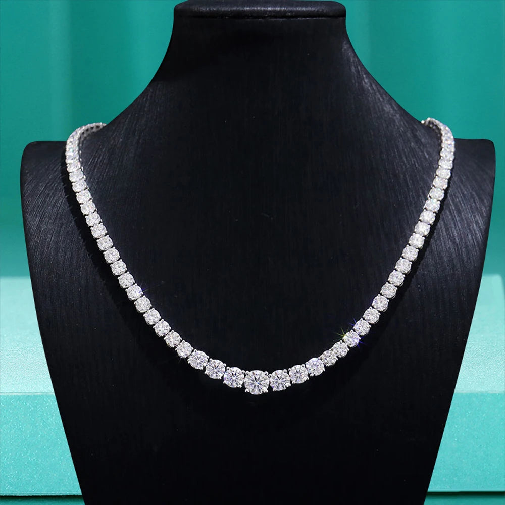 Feobur 6.5-3mm gradiente moissanite tênis colar para mulher espumante cheio de diamante jóias de luxo prata esterlina 925 corrente